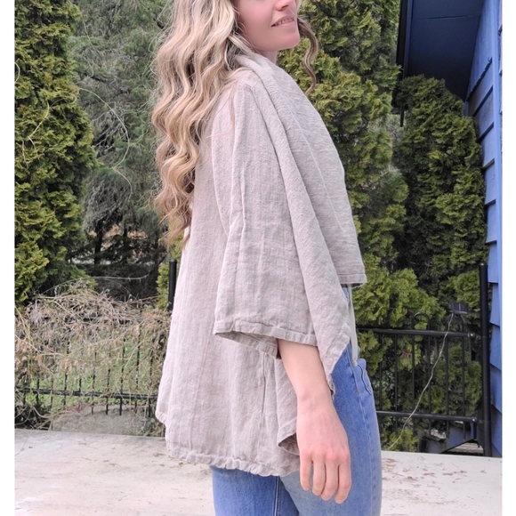 The Hadleigh 100% Linen Natural Tan Cream Shrug Wrap by bryn Walker Sz L - Picture 10 of 13